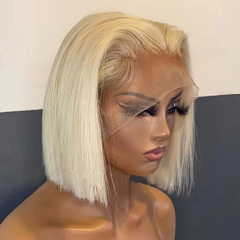 13X4 HD Transparent 613 Blonde Blunt Cut Glueless Bob Wig Human Hair Lace Front Wig With Baby Hair Pre Plucked