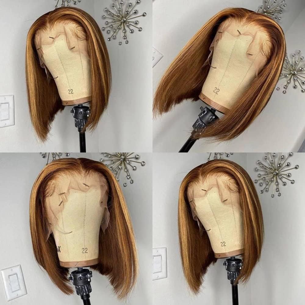 4/27 Highlight Bob Wig Human Hair 13X4 HD Transparent Ombre Highlight Bob Lace Front Wigs