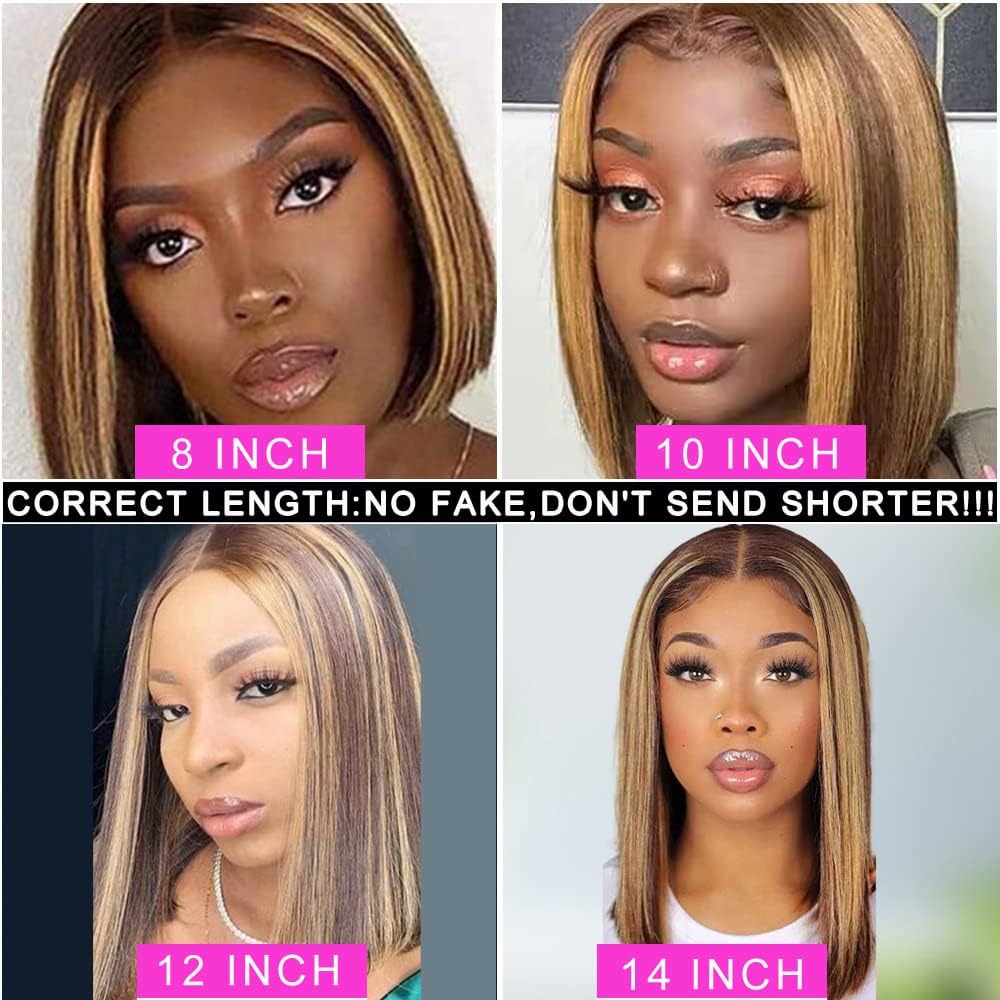 4/27 Highlight Bob Wig Human Hair 13X4 HD Transparent Ombre Highlight Bob Lace Front Wigs