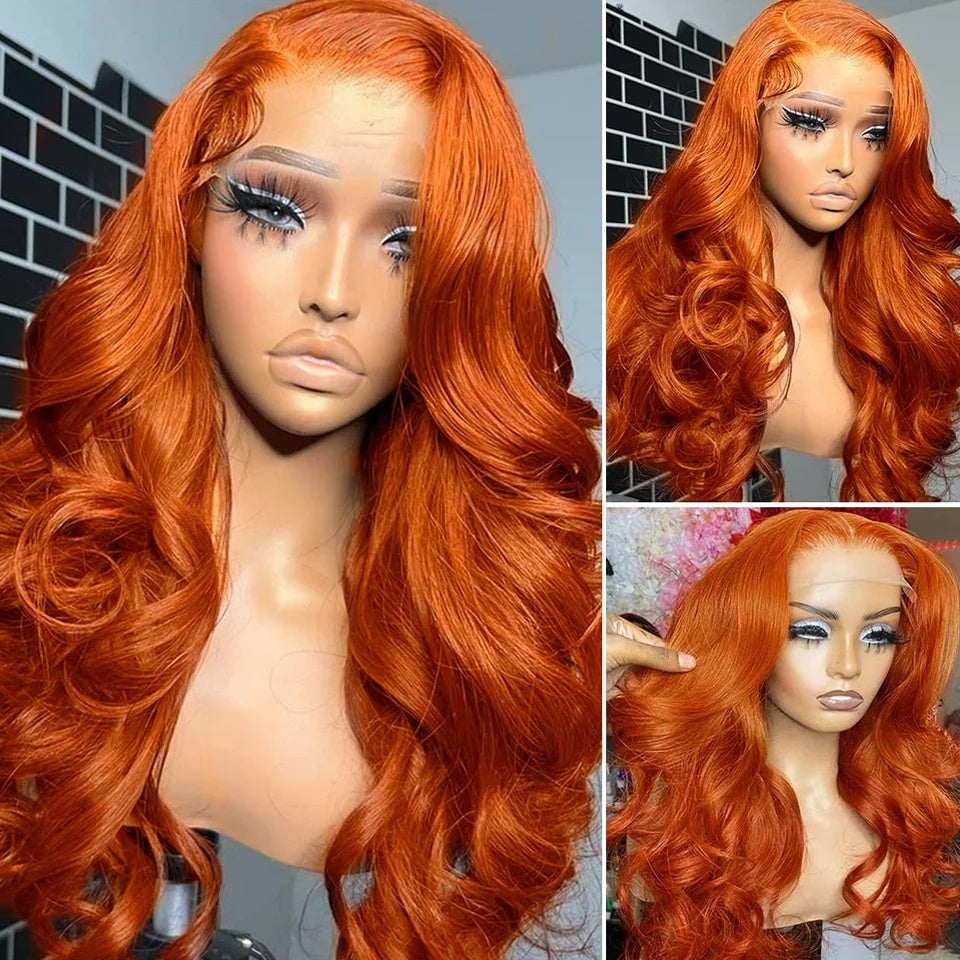 Ginger Orange Lace Front Wigs Human Hair Body Wave 13x4 HD Transparent #350 Ginger Lace Front Wig Human Hair