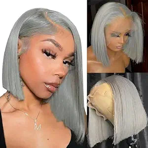 13x4 Straight HD Transparent Grey Bob Lace Front Wigs Human Hair Grey Bob Wig Human Hair Wear and Go Glueless Wig