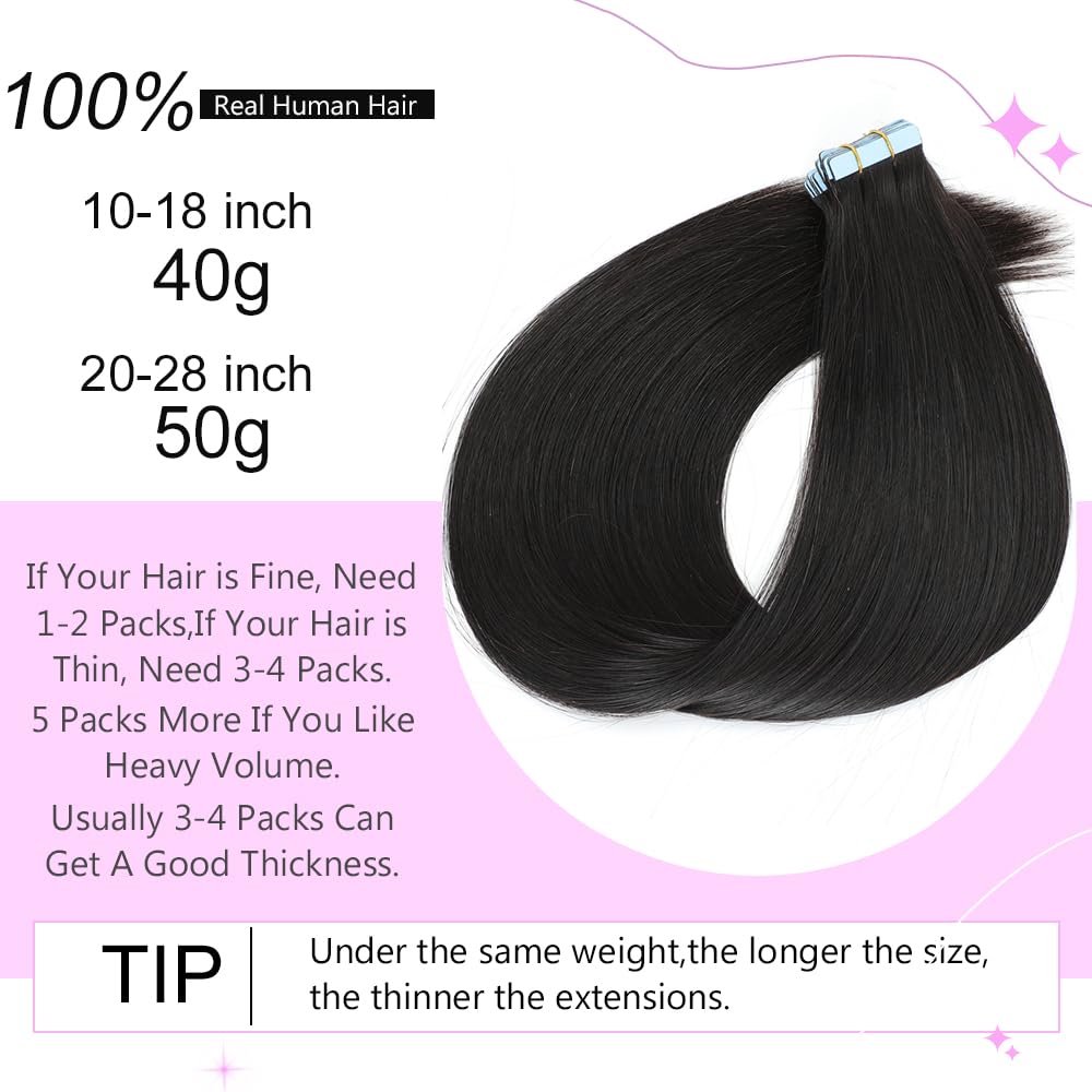 Human Hair Tape In Hair Extensions Natural Black Color Seamless Invisible PU Skin Weft Tape in 100% Real Human Hair