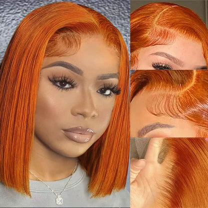 Wear and Go Glueless #350 Ginger Orange 13X4 HD Transparent Lace Front Bob Wig Human Hair Pre Plucked