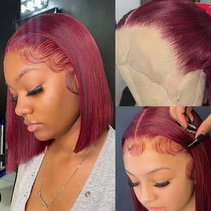 Wear and Go Glueless Pre Plucked 13X4 Straight 99J Burgundy Bob Wig Human Hair Lace Front Wigs With Baby Hair