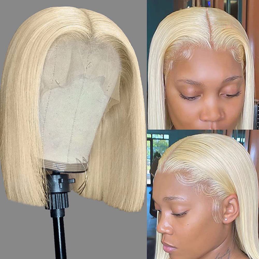 13X4 HD Transparent 613 Blonde Blunt Cut Glueless Bob Wig Human Hair Lace Front Wig With Baby Hair Pre Plucked