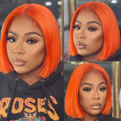 Wear and Go Glueless #350 Ginger Orange 13X4 HD Transparent Lace Front Bob Wig Human Hair Pre Plucked