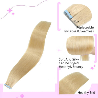 100% human hair Tape In Hair Extensions Invisible PU Seamless Skin Weft Tape in Real Human Hair Silky Straight Hair