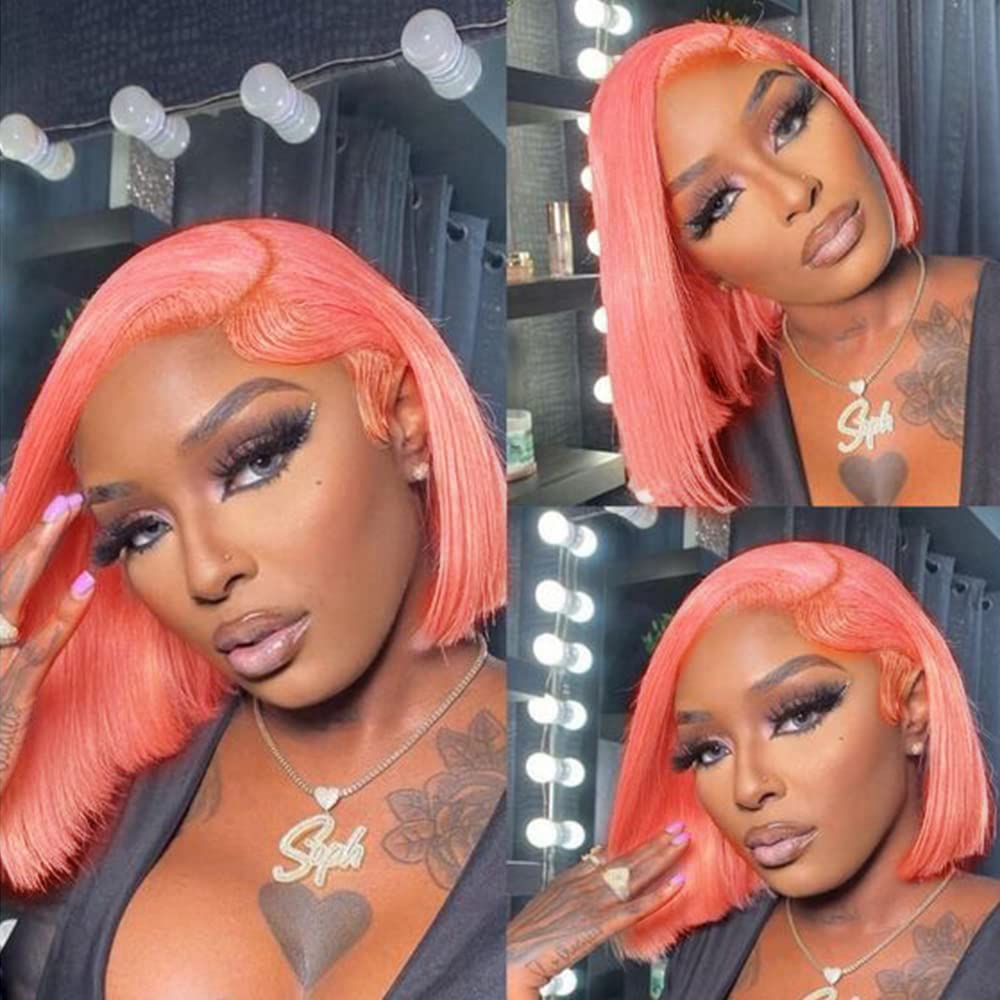 Pink Bob Wig Human Hair Straight 13X4 HD Transparent Pink Red Bob Lace Front Wigs Human Hair Wead and Go Glueless Wigs