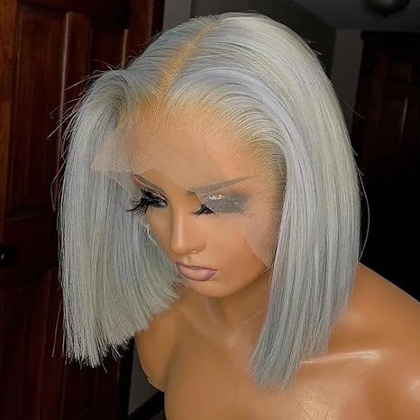 13x4 Straight HD Transparent Grey Bob Lace Front Wigs Human Hair Grey Bob Wig Human Hair Wear and Go Glueless Wig