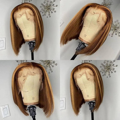 4/27 Highlight Bob Wig Human Hair 13X4 HD Transparent Ombre Highlight Bob Lace Front Wigs