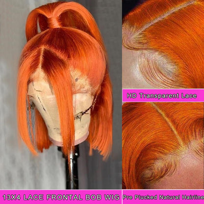 Wear and Go Glueless #350 Ginger Orange 13X4 HD Transparent Lace Front Bob Wig Human Hair Pre Plucked