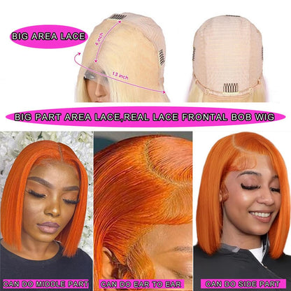 Wear and Go Glueless #350 Ginger Orange 13X4 HD Transparent Lace Front Bob Wig Human Hair Pre Plucked