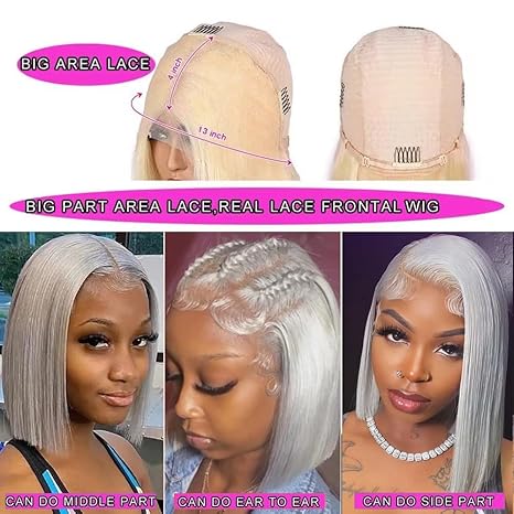 13x4 Straight HD Transparent Grey Bob Lace Front Wigs Human Hair Grey Bob Wig Human Hair Wear and Go Glueless Wig