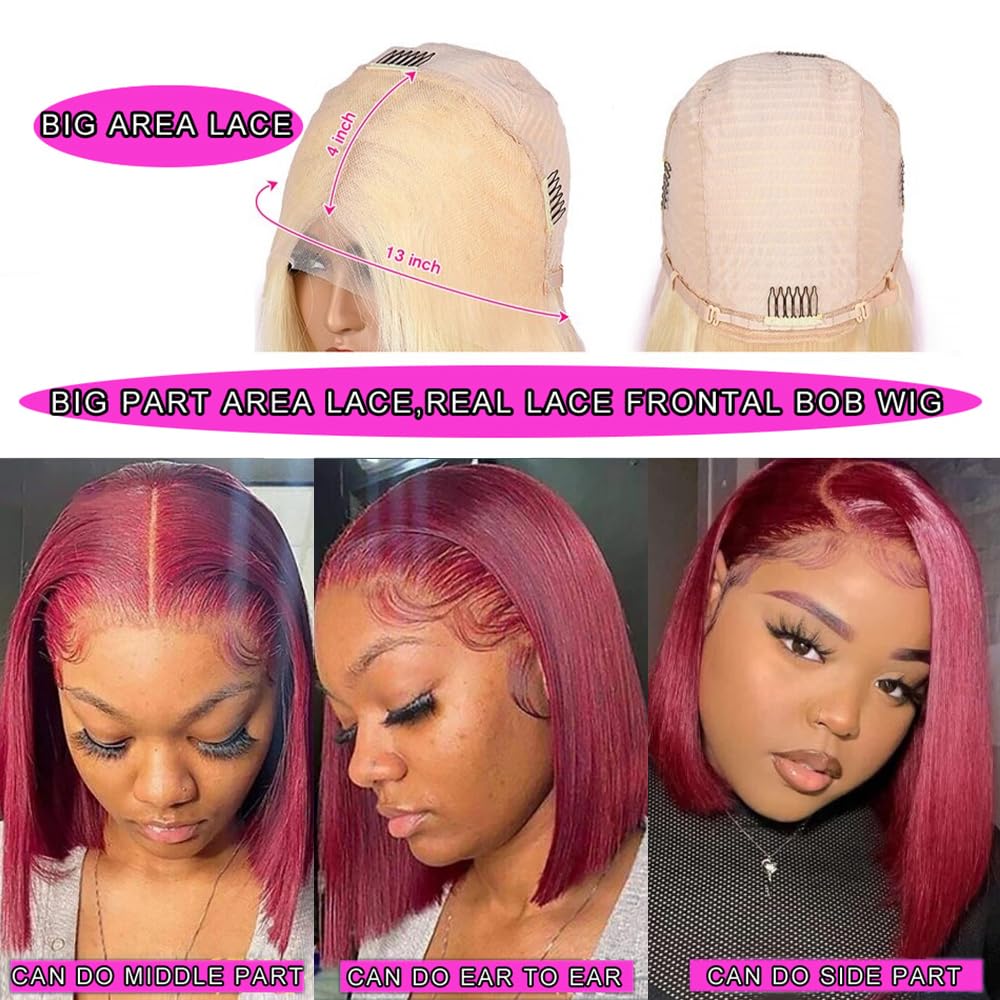 Wear and Go Glueless Pre Plucked 13X4 Straight 99J Burgundy Bob Wig Human Hair Lace Front Wigs With Baby Hair