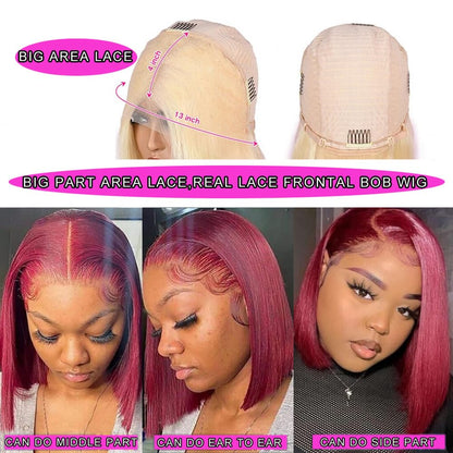 Wear and Go Glueless Pre Plucked 13X4 Straight 99J Burgundy Bob Wig Human Hair Lace Front Wigs With Baby Hair