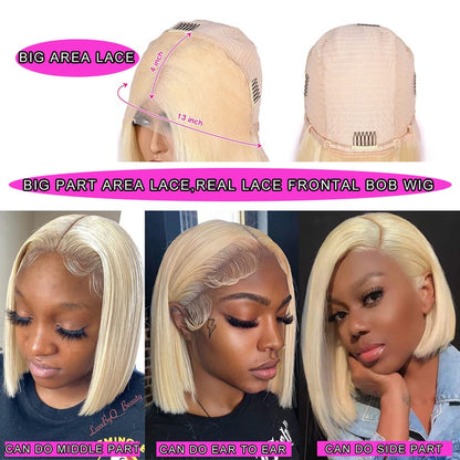 13X4 HD Transparent 613 Blonde Blunt Cut Glueless Bob Wig Human Hair Lace Front Wig With Baby Hair Pre Plucked