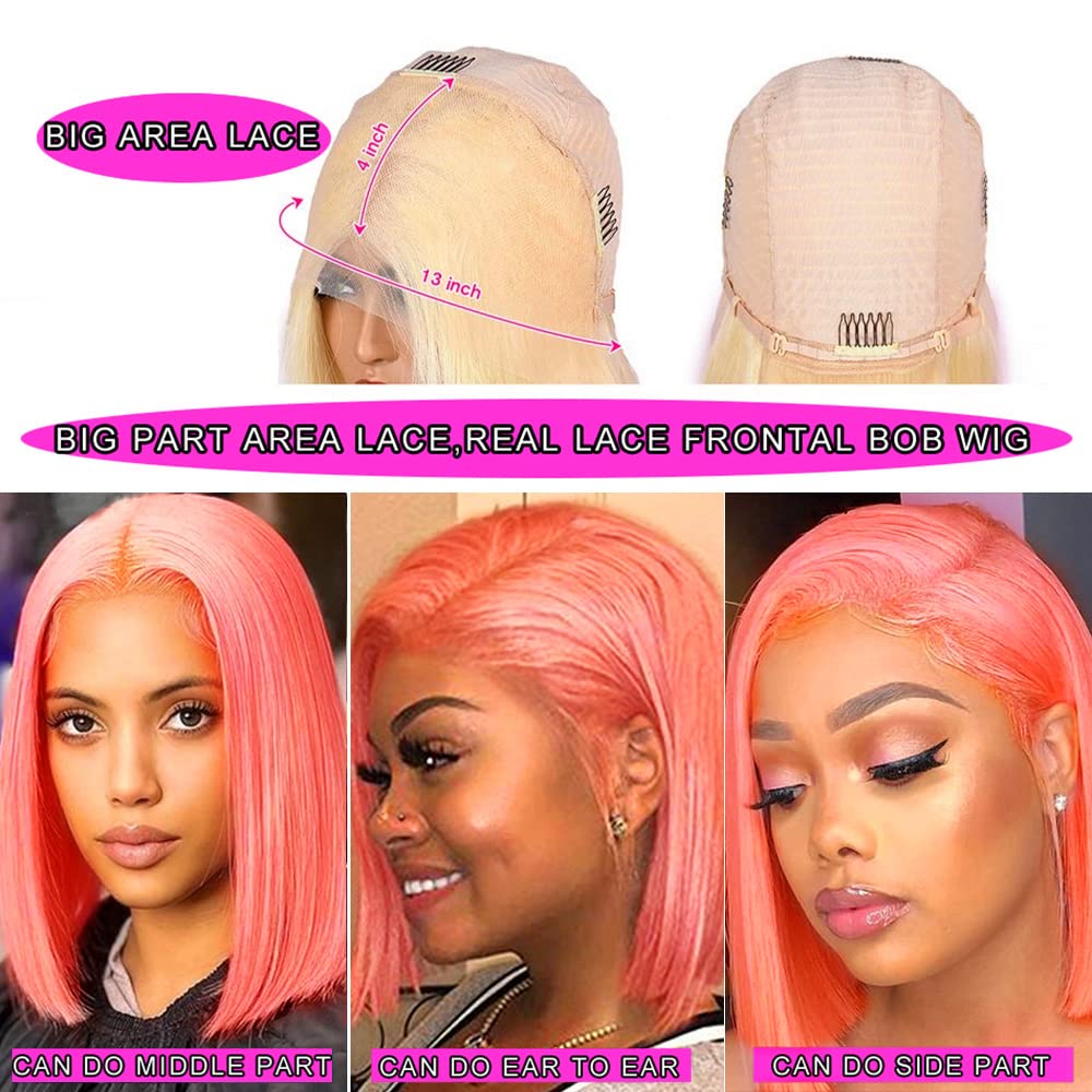 Pink Bob Wig Human Hair Straight 13X4 HD Transparent Pink Red Bob Lace Front Wigs Human Hair Wead and Go Glueless Wigs