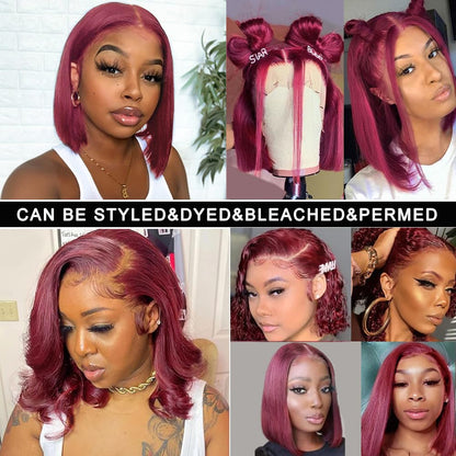 Wear and Go Glueless Pre Plucked 13X4 Straight 99J Burgundy Bob Wig Human Hair Lace Front Wigs With Baby Hair