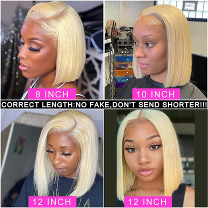 13X4 HD Transparent 613 Blonde Blunt Cut Glueless Bob Wig Human Hair Lace Front Wig With Baby Hair Pre Plucked