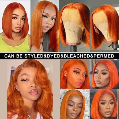 Wear and Go Glueless #350 Ginger Orange 13X4 HD Transparent Lace Front Bob Wig Human Hair Pre Plucked