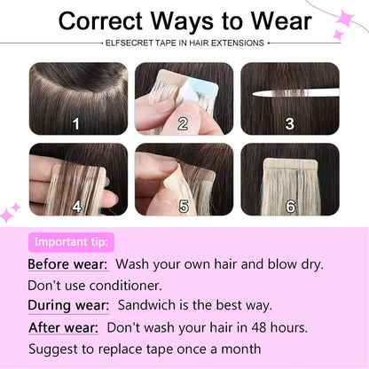 100% human hair Tape In Hair Extensions Invisible PU Seamless Skin Weft Tape in Real Human Hair Silky Straight Hair