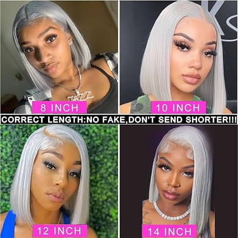 13x4 Straight HD Transparent Grey Bob Lace Front Wigs Human Hair Grey Bob Wig Human Hair Wear and Go Glueless Wig