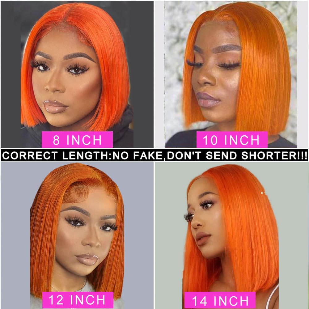 Wear and Go Glueless #350 Ginger Orange 13X4 HD Transparent Lace Front Bob Wig Human Hair Pre Plucked