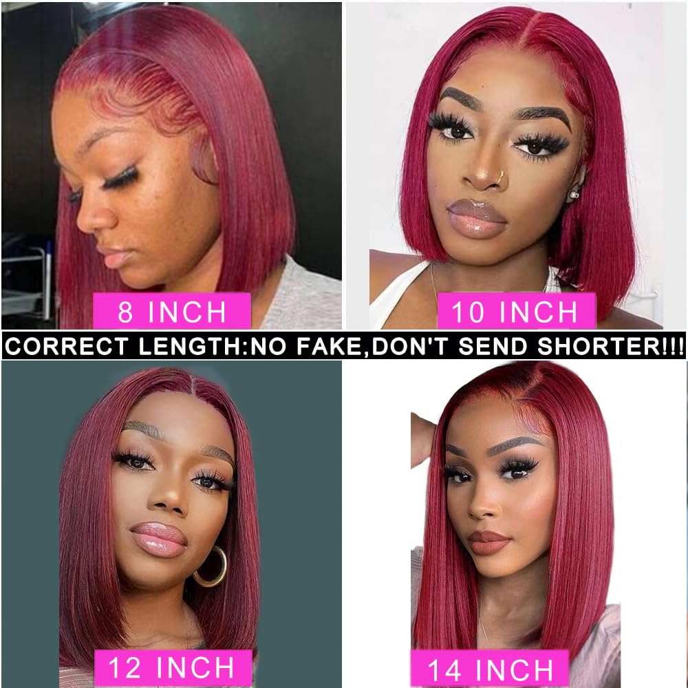 Wear and Go Glueless Pre Plucked 13X4 Straight 99J Burgundy Bob Wig Human Hair Lace Front Wigs With Baby Hair