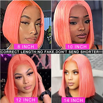Pink Bob Wig Human Hair Straight 13X4 HD Transparent Pink Red Bob Lace Front Wigs Human Hair Wead and Go Glueless Wigs