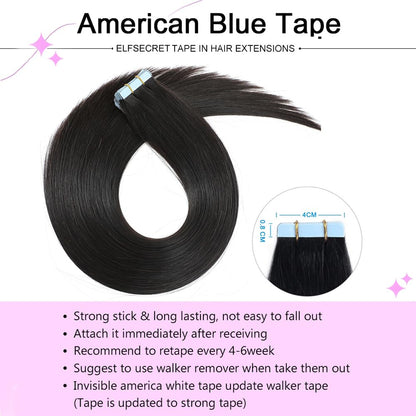 Human Hair Tape In Hair Extensions Natural Black Color Seamless Invisible PU Skin Weft Tape in 100% Real Human Hair