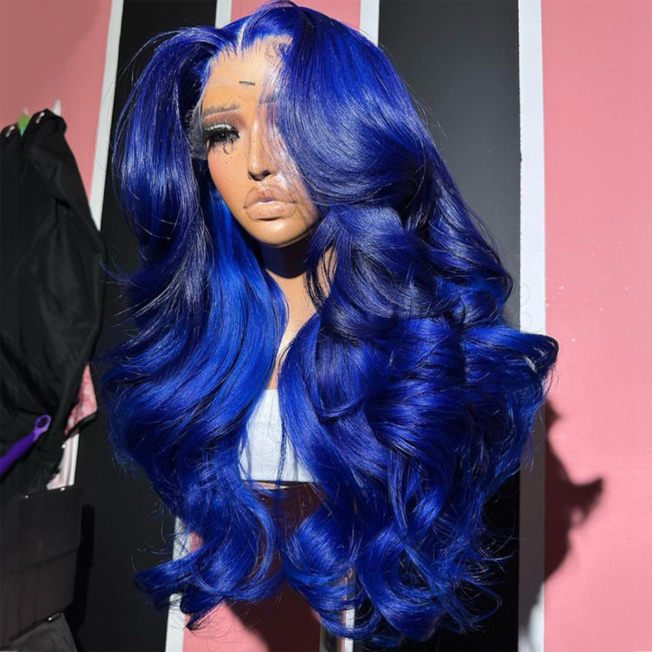 Dark Blue Lace Front Wigs Human Hair Body Wave 13X4 HD Blue Lace Front Wig Human Hair Wear and Go Glueless