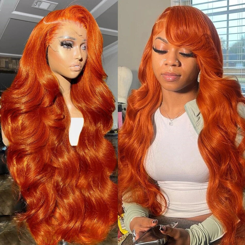 Ginger Orange Lace Front Wigs Human Hair Body Wave 13x4 HD Transparent #350 Ginger Lace Front Wig Human Hair