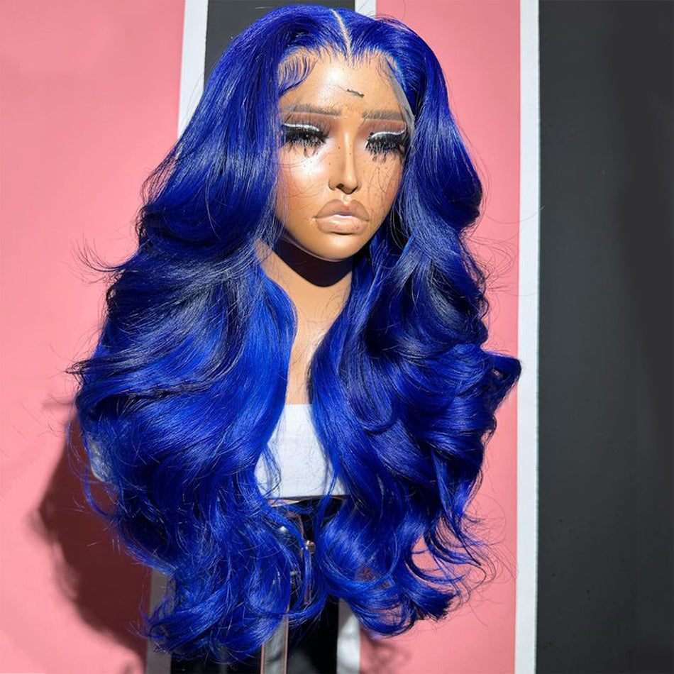 Dark Blue Lace Front Wigs Human Hair Body Wave 13X4 HD Blue Lace Front Wig Human Hair Wear and Go Glueless