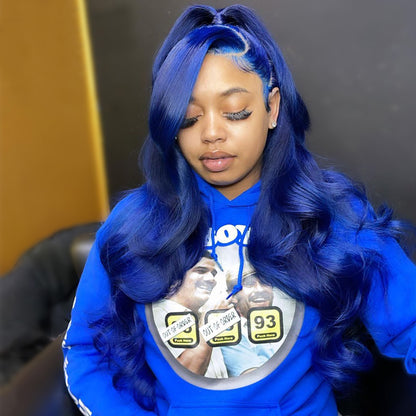 Dark Blue Lace Front Wigs Human Hair Body Wave 13X4 HD Blue Lace Front Wig Human Hair Wear and Go Glueless