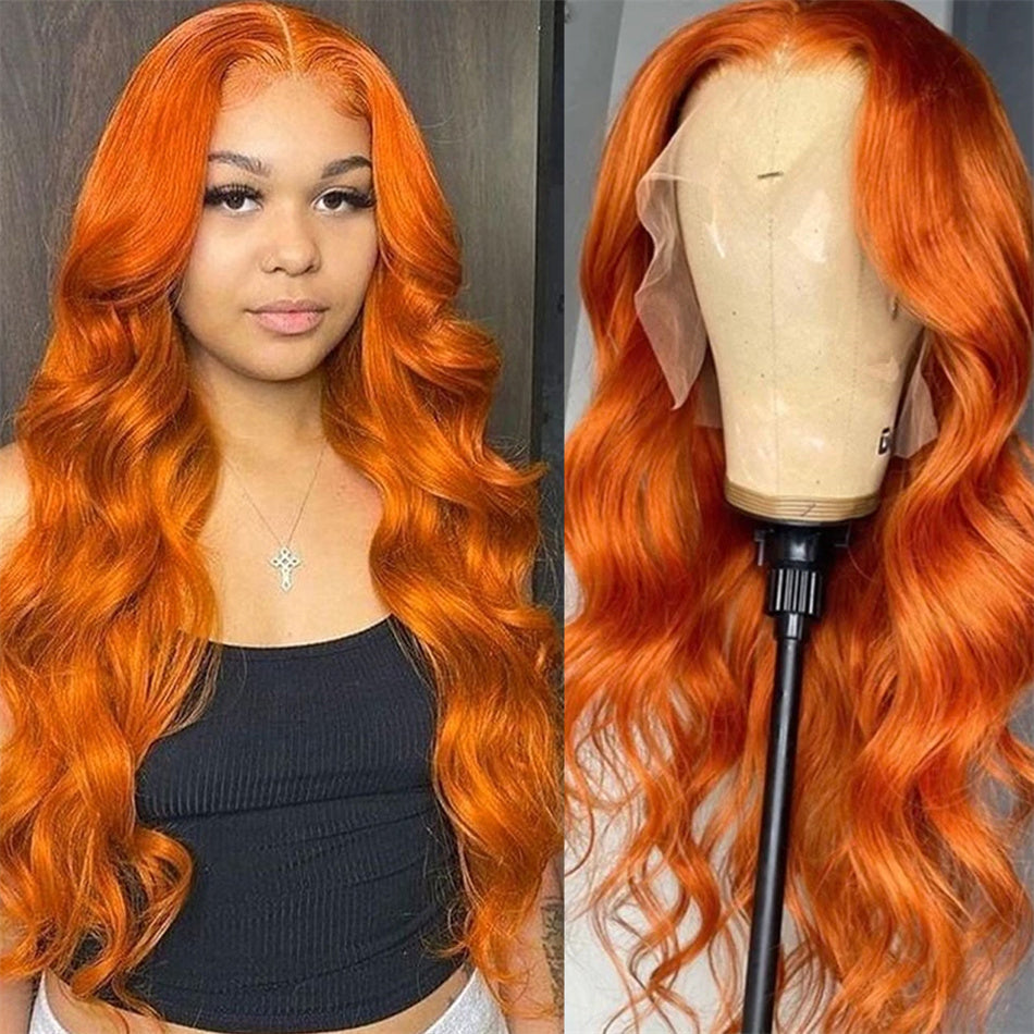 Ginger Orange Lace Front Wigs Human Hair Body Wave 13x4 HD Transparent #350 Ginger Lace Front Wig Human Hair