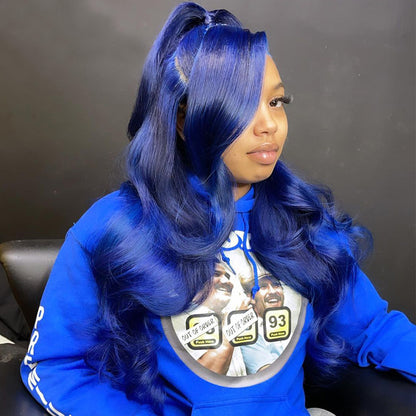 Dark Blue Lace Front Wigs Human Hair Body Wave 13X4 HD Blue Lace Front Wig Human Hair Wear and Go Glueless