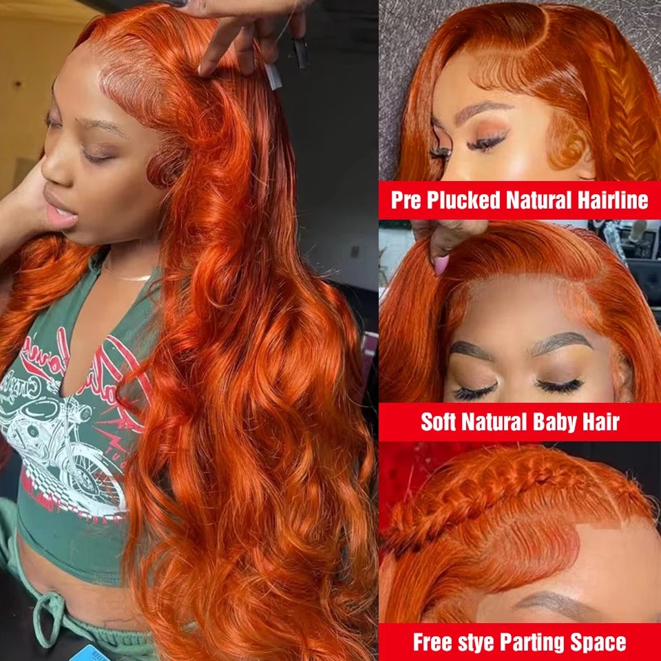 Ginger Orange Lace Front Wigs Human Hair Body Wave 13x4 HD Transparent #350 Ginger Lace Front Wig Human Hair