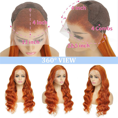 Ginger Orange Lace Front Wigs Human Hair Body Wave 13x4 HD Transparent #350 Ginger Lace Front Wig Human Hair